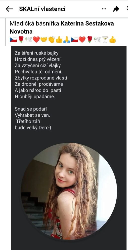 Sympatizantka a její básnička k dnešnímu dni